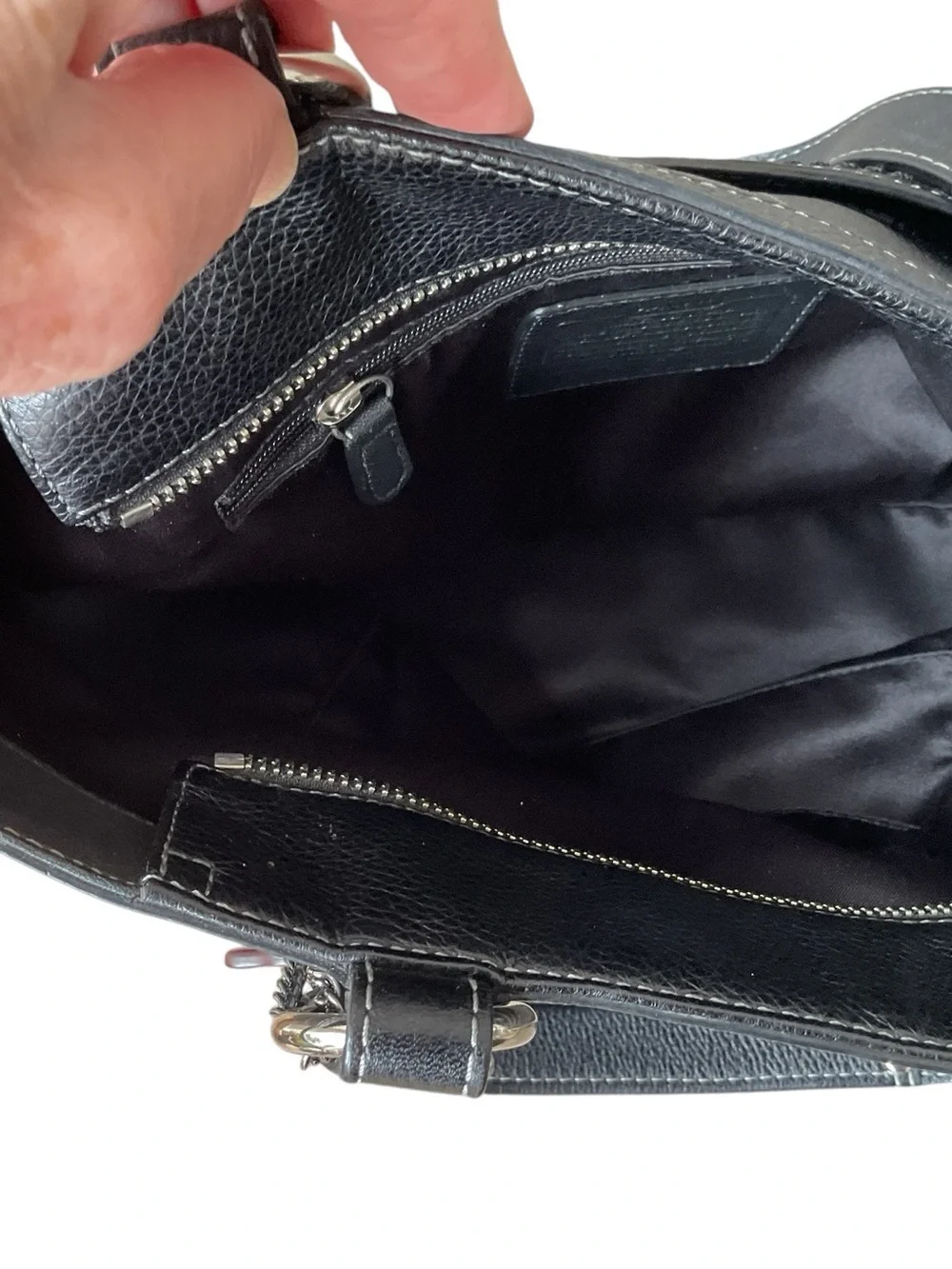 COACH Black Pebble Leather Shoulder Bag with Silver Hardware